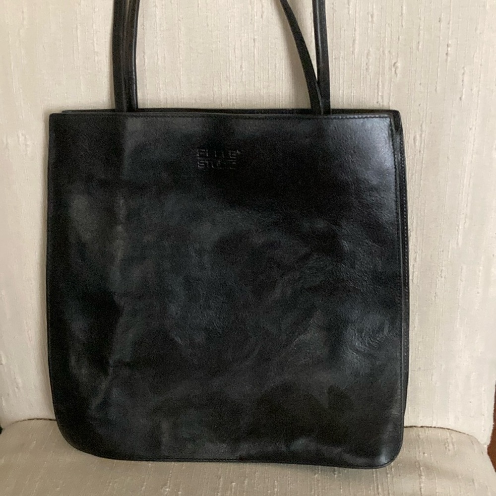 VINTAGE Black Leather Tote Bag by PELLE STUDIO